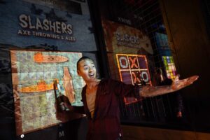 Projected targets at Slashers Axe Throwing & Ales